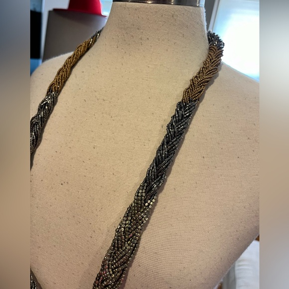 Vintage Loft 2-tone braided seeded bead necklace - Picture 2 of 9
